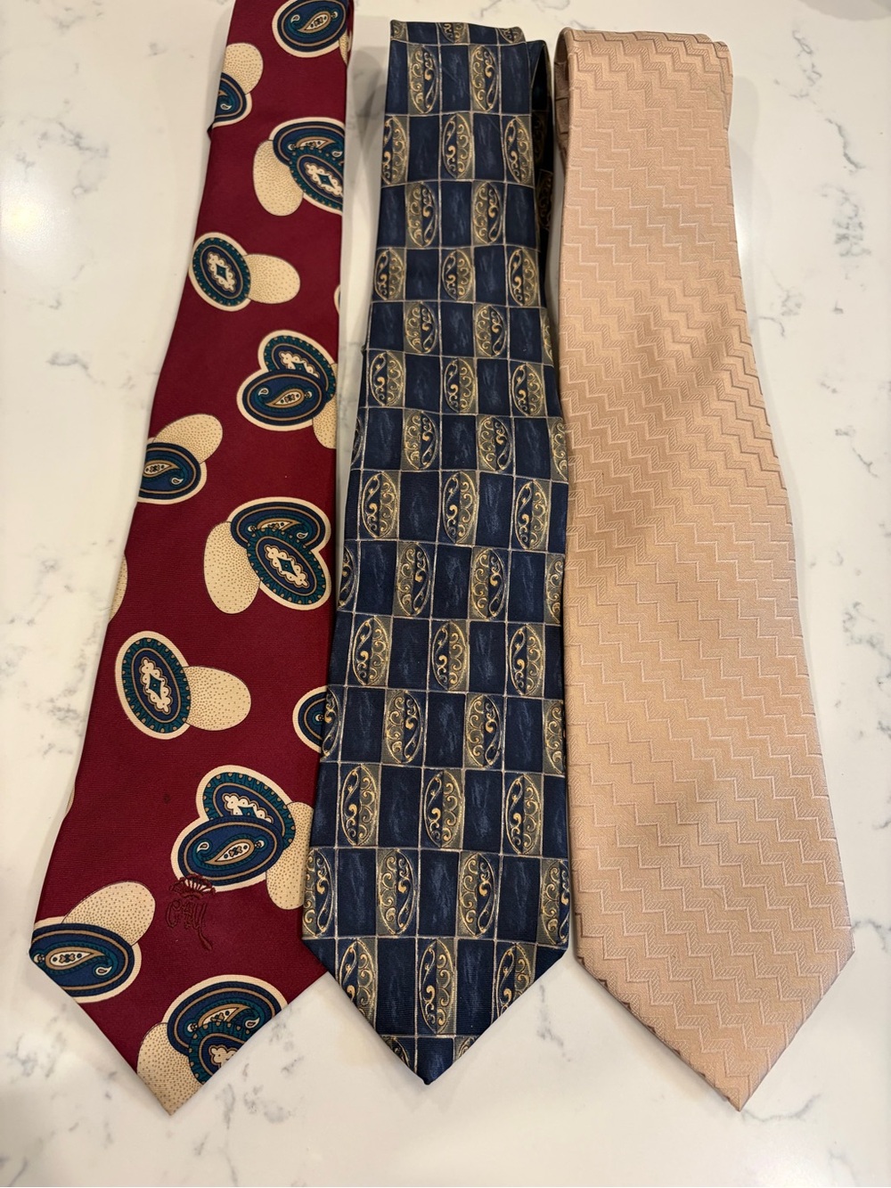Pierre Cardin, Saville Row + 1 Men's SILK Tie Trio in Burgundy, Navy, and Peach